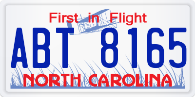 NC license plate ABT8165