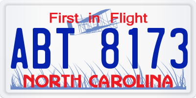 NC license plate ABT8173