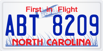 NC license plate ABT8209