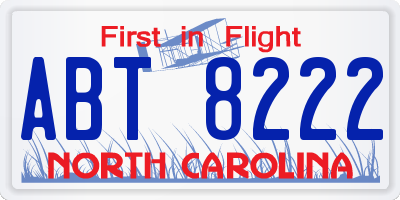NC license plate ABT8222