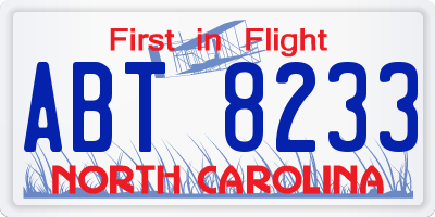 NC license plate ABT8233