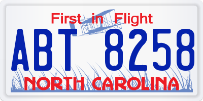 NC license plate ABT8258