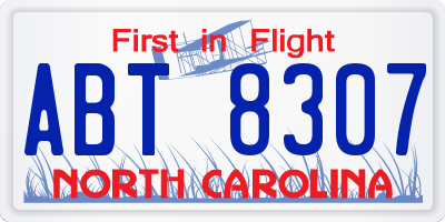 NC license plate ABT8307
