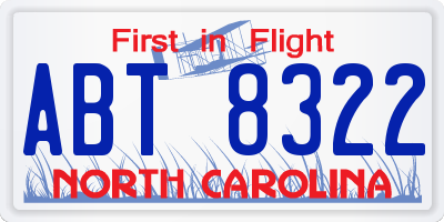 NC license plate ABT8322