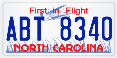 NC license plate ABT8340