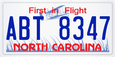 NC license plate ABT8347