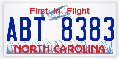 NC license plate ABT8383