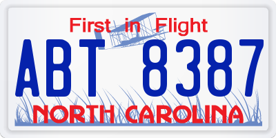 NC license plate ABT8387