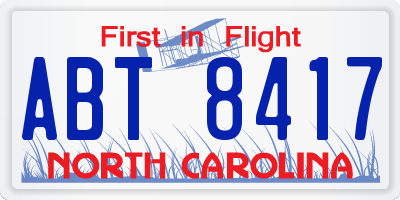 NC license plate ABT8417