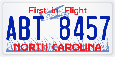 NC license plate ABT8457
