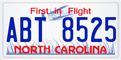 NC license plate ABT8525