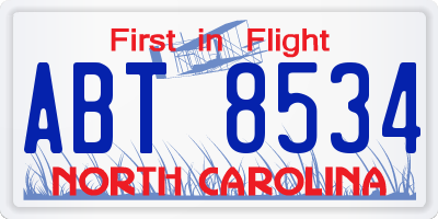 NC license plate ABT8534