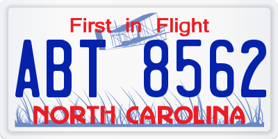 NC license plate ABT8562