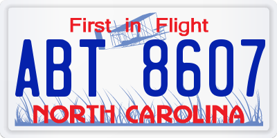 NC license plate ABT8607