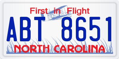 NC license plate ABT8651