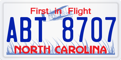 NC license plate ABT8707