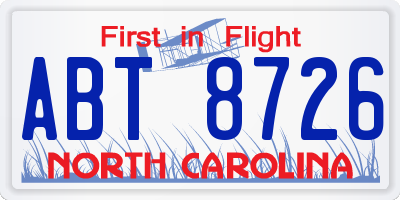 NC license plate ABT8726