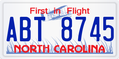 NC license plate ABT8745