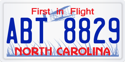 NC license plate ABT8829