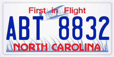 NC license plate ABT8832