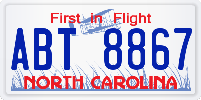 NC license plate ABT8867