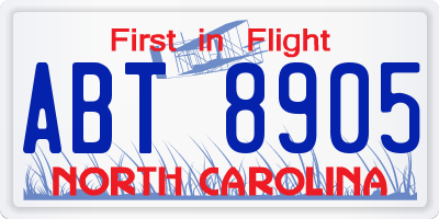 NC license plate ABT8905