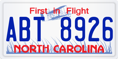 NC license plate ABT8926