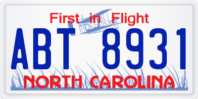 NC license plate ABT8931
