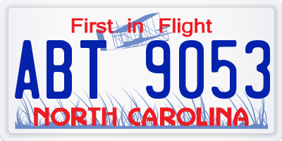 NC license plate ABT9053