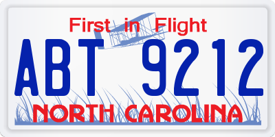 NC license plate ABT9212
