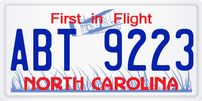 NC license plate ABT9223