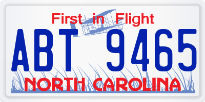 NC license plate ABT9465