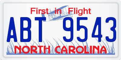NC license plate ABT9543