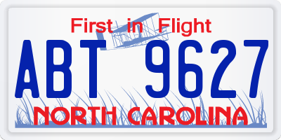 NC license plate ABT9627