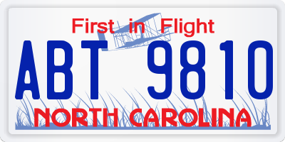 NC license plate ABT9810