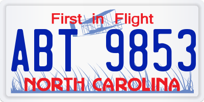 NC license plate ABT9853