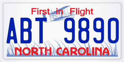 NC license plate ABT9890