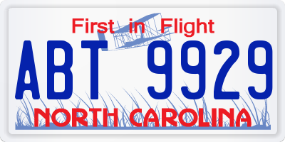 NC license plate ABT9929