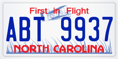 NC license plate ABT9937