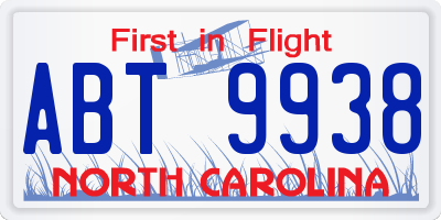 NC license plate ABT9938