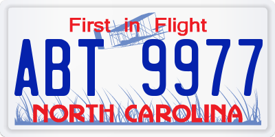 NC license plate ABT9977