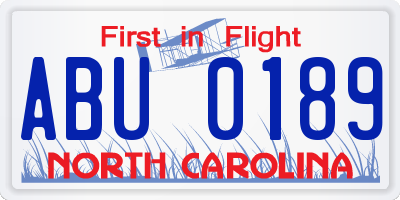NC license plate ABU0189