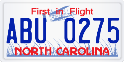 NC license plate ABU0275