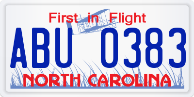 NC license plate ABU0383
