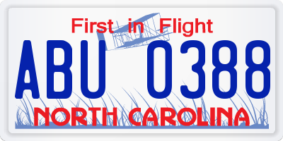 NC license plate ABU0388