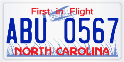NC license plate ABU0567