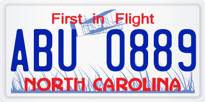 NC license plate ABU0889