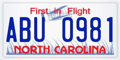 NC license plate ABU0981