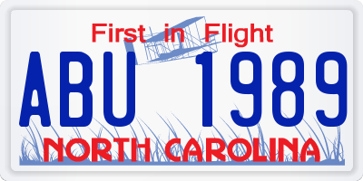 NC license plate ABU1989