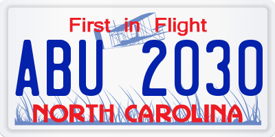 NC license plate ABU2030